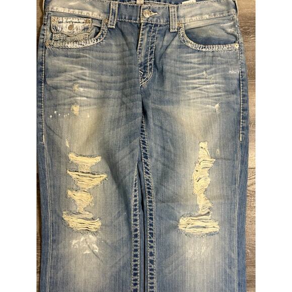 True Religion Distressed Light Wash Straight Leg Jeans Pants Y2K - Men’s 38x29 - Picture 4 of 12